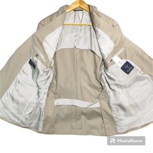 Brooks Brothers 1818 Fitzgerald 100% Wool Beige Suit Coat Blazer Size 43R W37 - Picture 4 of 16